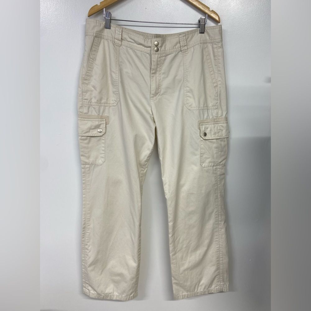 Chaps Women's 100% Cotton Cargo Pants Cream Color Utility Side Pockets Size 16